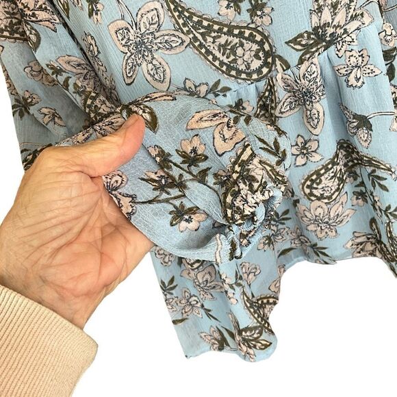 American Eagle Blue Floral Paisley Babydoll Top Size M Bow Tie Back - Picture 5 of 15
